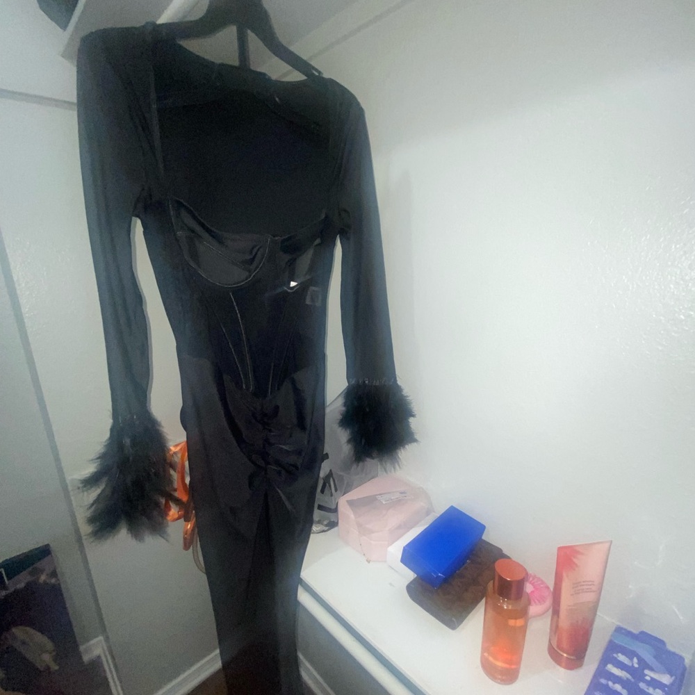 Elegant Black Feathered Bodysuit
